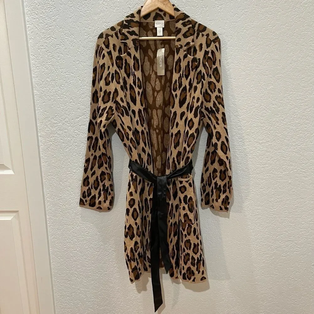 Chico’s Belted Animal Jacquard Mabel Cardigan Size 3 - Picture 5 of 12